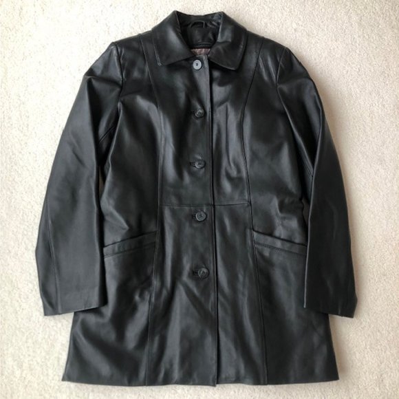 Black DANIER Leather Mid-Length Button-Front Coat / Jacket with Liner Vest XS - Picture 3 of 16
